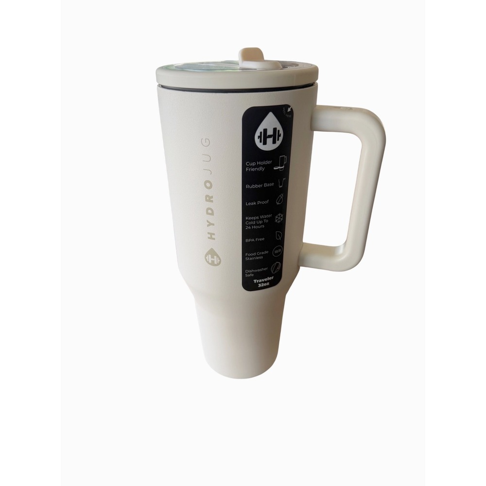HydroJug Traveler 32oz Insulated Tumbler Cream Off-White Leak Proof Straw Mug